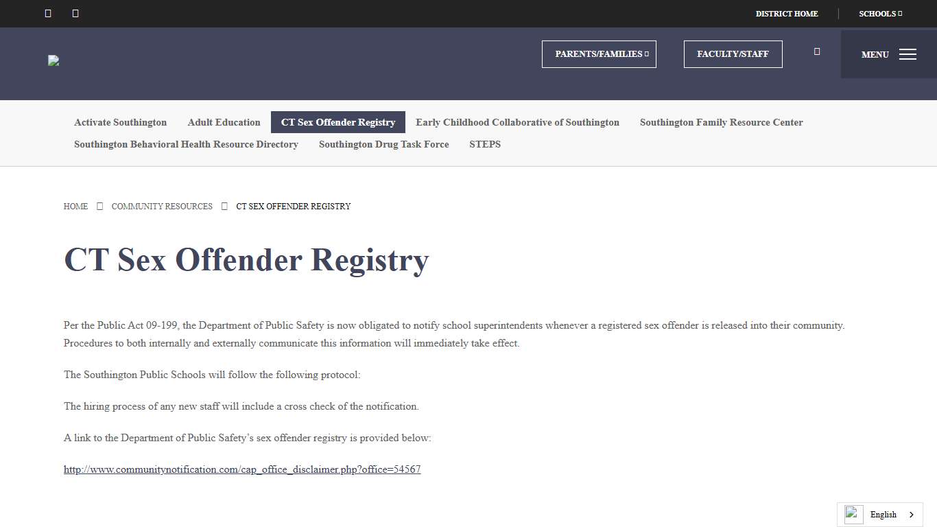 CT Sex Offender Registry - Southington Public Schools